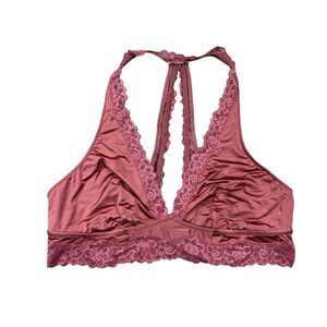 Aerie satin lace trim rust orange racerback bralette